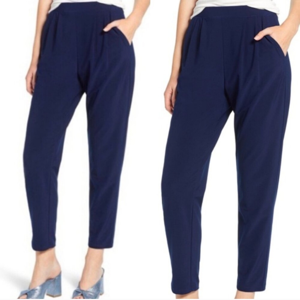Leith navy blue pleated high waist straight slim ankle pants size XS